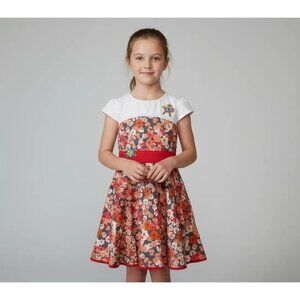 Winner Art Girls Wear Pink Floral Embroidered Dress Size 30/75; L (10-12)